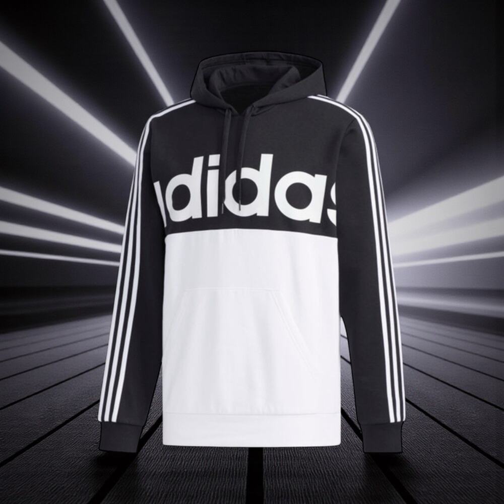 Adidas Big Spellout Colorblock Black & White Pullover Hoodie Sweatshirt 2XL NWT - Picture 2 of 10